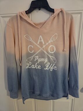 Source Unknown Peach to Blue Ombre Hoodie with White Lake Life Graphic